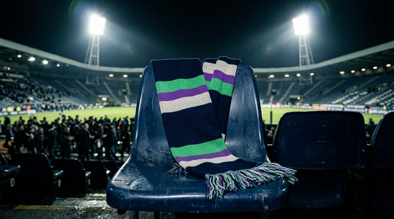 Cachecol FanAway numa cadeira de estádio à noite